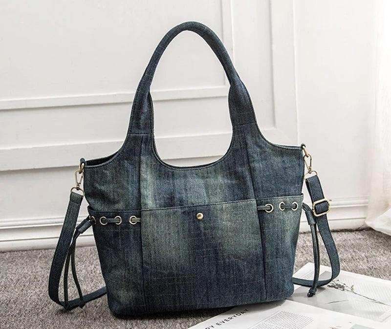 Women's Denim Tote Crossbody Bag with Multi-Pockets