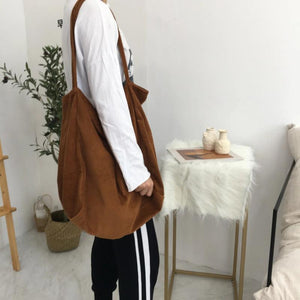 Large Capacity Canvas Shoulder Bag Corduroy Lazy Shopping Tote Bag