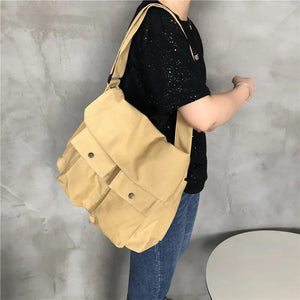 Japanese Canvas Messenger Shoulder Bag Solid Large Capacity