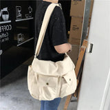 Japanese Canvas Messenger Shoulder Bag Solid Large Capacity