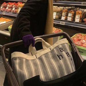 Literary Striped Canvas Lunch Tote Bag