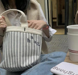 Literary Striped Canvas Lunch Tote Bag