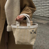Literary Striped Canvas Lunch Tote Bag