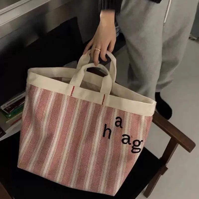 Literary Striped Canvas Lunch Tote Bag
