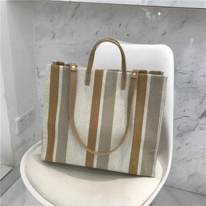 Striped Canvas One-shoulder Messenger Bag Large-capacity Handbag