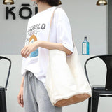 Canvas Shoulder Bag Leisure Art Bucket Bag Stitching Large Capacity