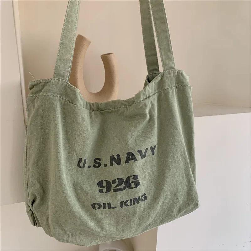 Japanese Canvas One-shoulder Messenger Bag Letter Print Large-capacity Tote