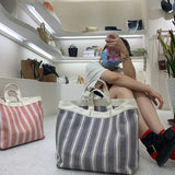 Stripes Large Capacity Canvas Tote Bag