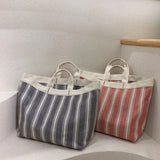 Stripes Large Capacity Canvas Tote Bag