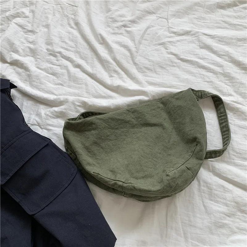 Canvas Shoulder Bag Distressed Zipper Messenger