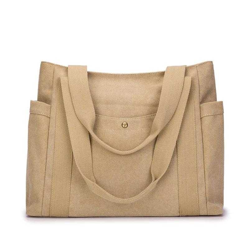 Canvas Shoulder Bag Handbag Large Capacity Mommy Bag Retro Tote Solid