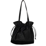 Pleated Canvas Shoulder Bag Soft Handbag Solid