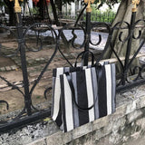 Striped Canvas Shoulder Bag Large-Capacity Shopping Handbag