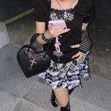Gothic Heart Purse Handbags Y2k Girls Punk Shoulder Bag Metal Decoration