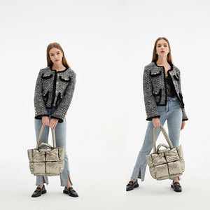 Fluorescent Green Quilted Shoulder Bag Laser Nylon Tote