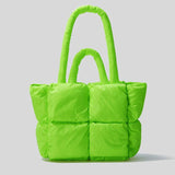 Fluorescent Green Quilted Shoulder Bag Laser Nylon Tote