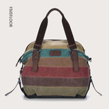 Canvas Totes Striped Patchwork Rainbow Shoulder Bag Casual Crossbody Bag