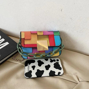 Panelled Shoulder Bag Women's Printing Chain Female Bag Mini Bag