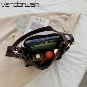 Vintage Wide Strap Shoulder Bag Women Large Capacity Crossbody Work Handbag