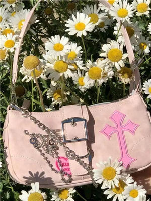 Y2K Sweet Women's Underarm Bag Pink Shoulder Chain Purse Armpit Handbag