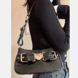 Y2k Girls Retro Love Shoulder Bag Patent Leather Ladies Small Messenger Bags Cro