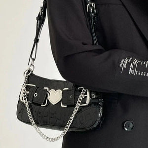 Y2k Girls Retro Love Shoulder Bag Patent Leather Ladies Small Messenger Bags Cro