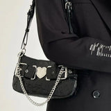 Y2k Girls Retro Love Shoulder Bag Patent Leather Ladies Small Messenger Bags Cro