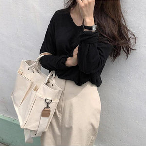 Canvas Tote Women Handbags Wide Strap Shoulder Crossbody Bags