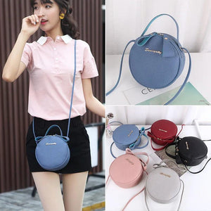 Women Mini Circular Messenger Bag PU Leather Crossbody Bag
