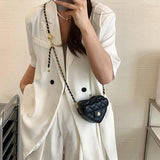 Heart Shaped Mini Leather Crossbody Bag for Women Chain Shoulder Purse