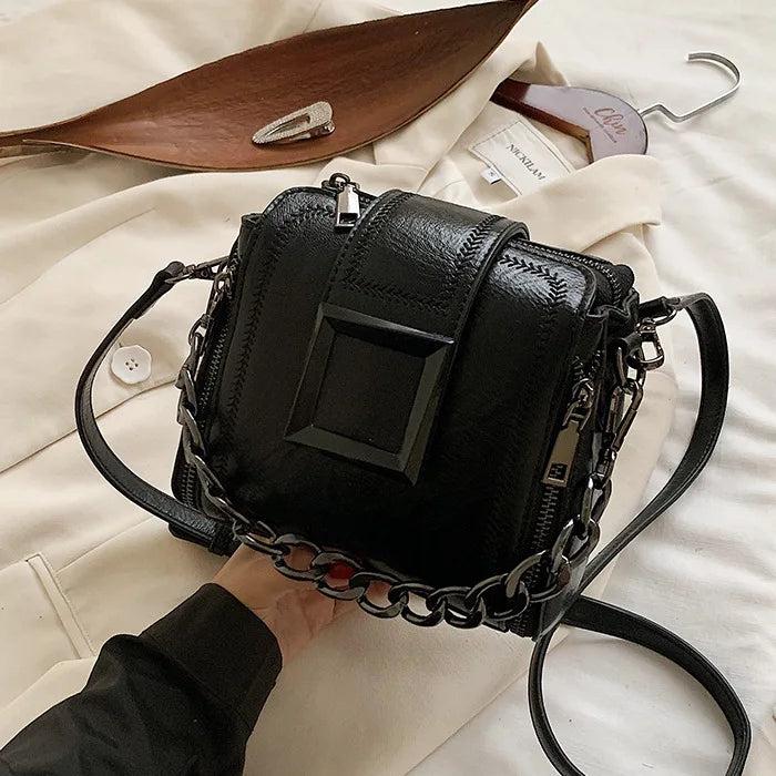PU Leather Retro Chains Hasp Shoulder Bag Small Delicate Bucket Bags