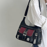 Y2k Girls Retro Shoulder Bags Contrast Women's Vintage Messenger Bag