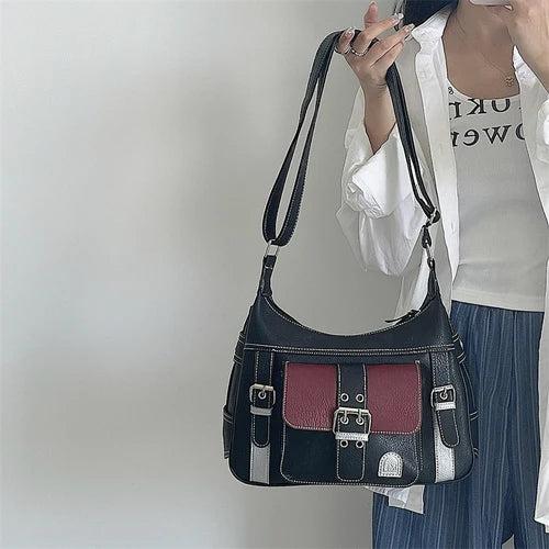 Y2k Girls Retro Shoulder Bags Contrast Women's Vintage Messenger Bag