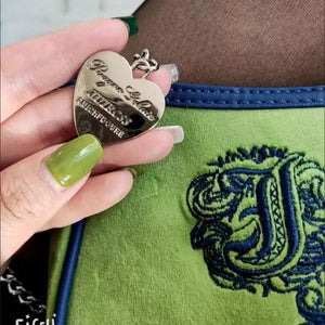 Green Velvet Armpit Bag Heart Pendant Shoulder Bag