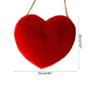 Heart Shaped Faux Fur Crossbody Wallet Purse Chain Bag
