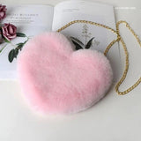 Heart Shaped Faux Fur Crossbody Wallet Purse Chain Bag