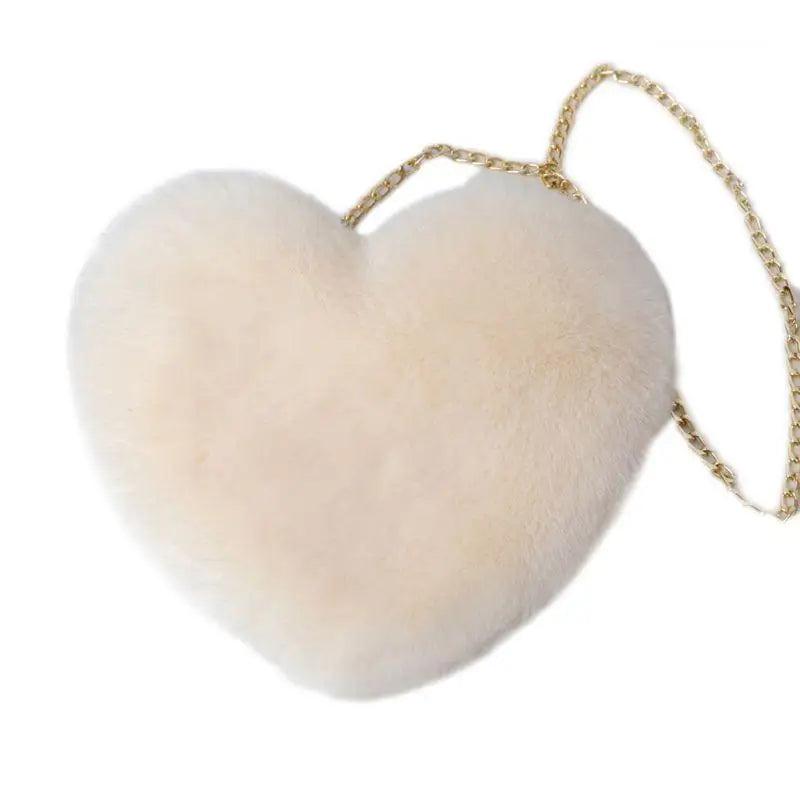 Heart Shaped Faux Fur Crossbody Wallet Purse Chain Bag