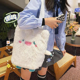 Soft Plush Shoulder Bag Little Monster Embroidery Handbag Faux Fur Women Bags