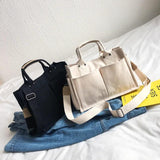 Women Casual Canvas Shoulder Bag Ladies Exterior Pockets Crossbody Bags