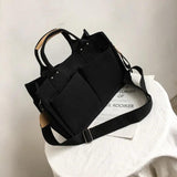 Women Casual Canvas Shoulder Bag Ladies Exterior Pockets Crossbody Bags
