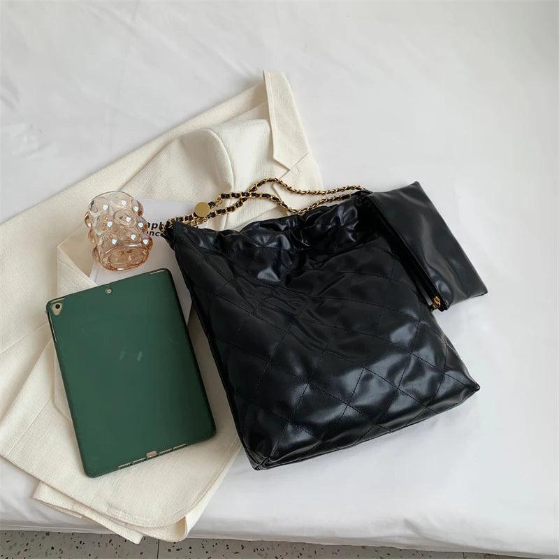 Solid Chain Shine Bag Women Party High Capacity Tote Multifunction Handbags