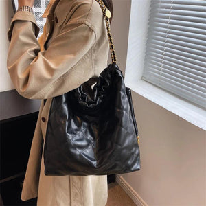 Solid Chain Shine Bag Women Party High Capacity Tote Multifunction Handbags