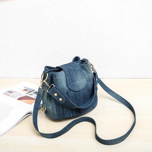 Casual Denim Bucket Bag for Women Shoulder Crossbody Bag