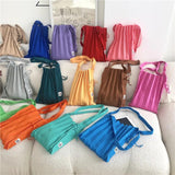 Knitted Pleats Tote Organ Bag Contrast Shoulder Shopper