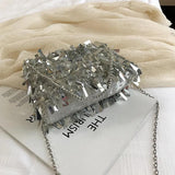 Silver Sequin Rhinestone Tassel Small Shoulder Bag Chain Ladies Evening Clutch