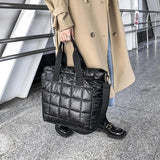 Winter Shoulder Bags For Women - Quilt Padded Nylon Handbag