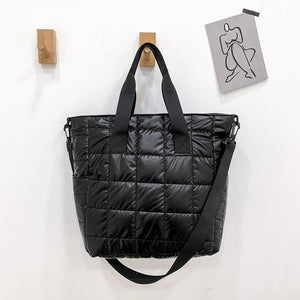 Winter Shoulder Bags For Women - Quilt Padded Nylon Handbag