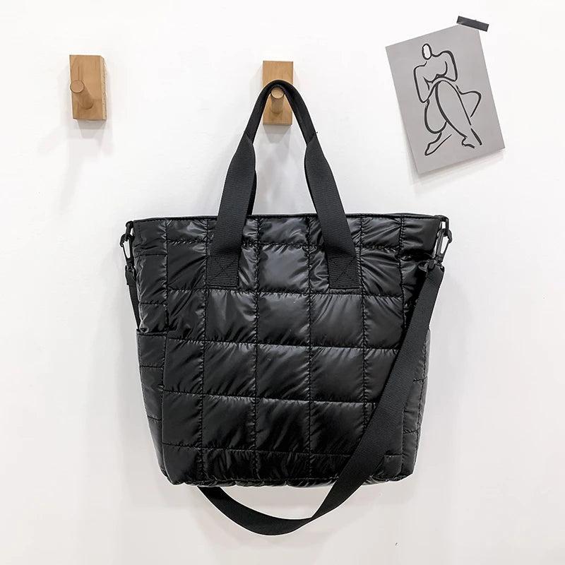 Winter Shoulder Bags For Women - Quilt Padded Nylon Handbag