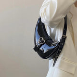 Crescent Moon Women's Underarm Bag Patent Leather Love Heart Shoulder Bags