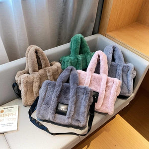 Faux Fur Large Tote Bag Soft Plush Women's Fluffy Shoulder Bag